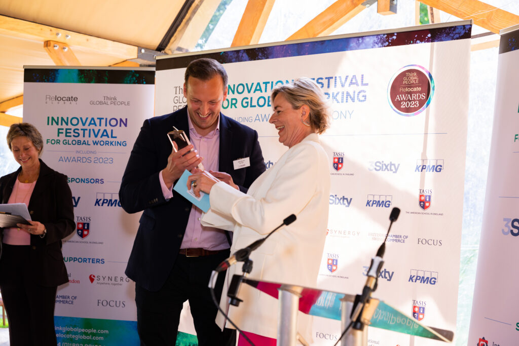 Jack Bryson of Synergy accepting the Awards at the Innovation Festival of Global Working