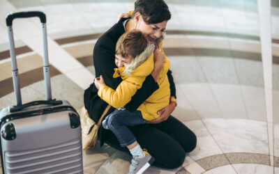 Mother getting emotional with her child at airport