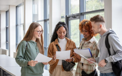 University students discussing exam results