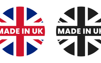 UK manufacturing climbs one place to 11th in global rankings Made In UK round stamp, sticker with United Kingdom Flag. Colorful and Black and White