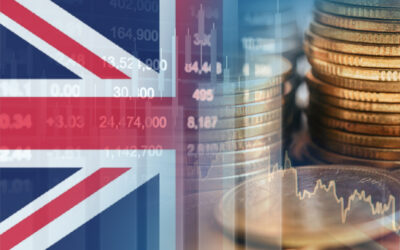 85% will invest less or nothing at all in VCTs next year United Kingdom UK flag with stock market finance, economy trend graph digital technology.