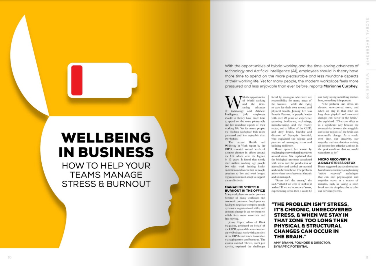 Wellbeing in business Relocate Think Global People Magazine Summer 2024 Inside spread