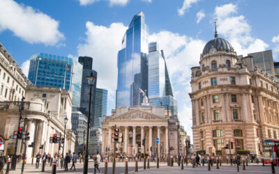 UK warned of real spending squeeze ahead of Autumn Budget Stock exchange building and skyscrapers the City of London at the background view from the Bank of England square